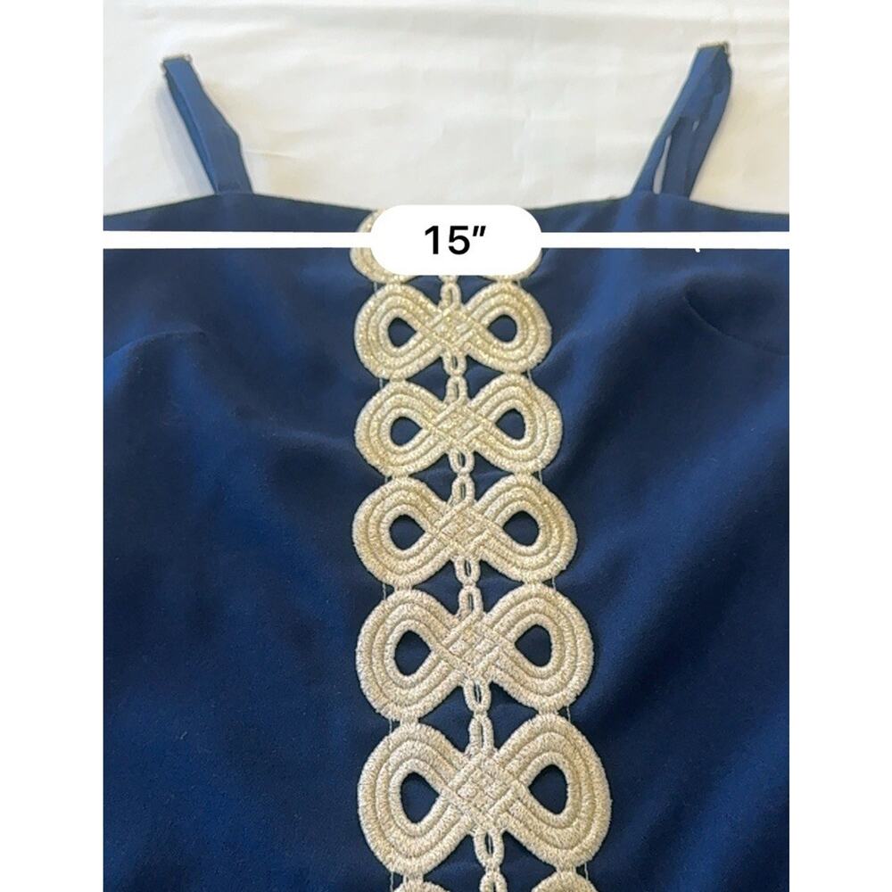 Lilly Pulitzer Sahar True Navy Gold Lace Detail Crepe Shift Dress Romper NEW 00 - Picture 13 of 15